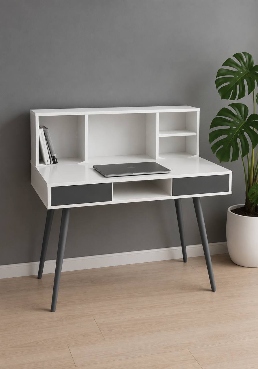 میز تحریر گالری چوب کرمی مدل S-NOVA | کشو دار مگنتی ،فضای باز بین دوکشو،شلف دار کتابخانه ای