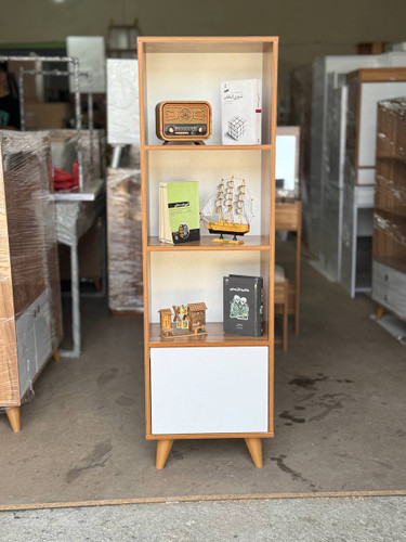 کتابخانه گالری چوب کرمی مدل B-101 بلوط دربدار