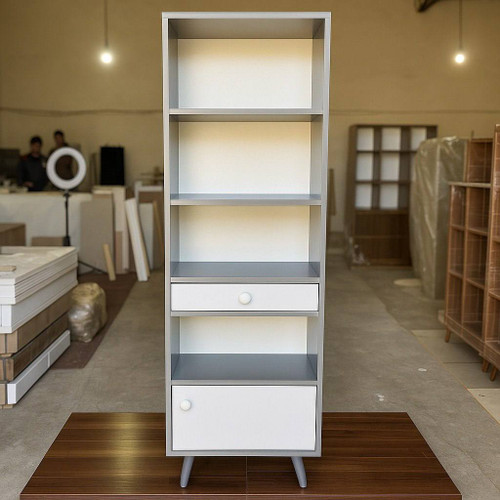 کتابخانه گالری چوب کرمی مدل B-101 با کشو و کمد دربدار