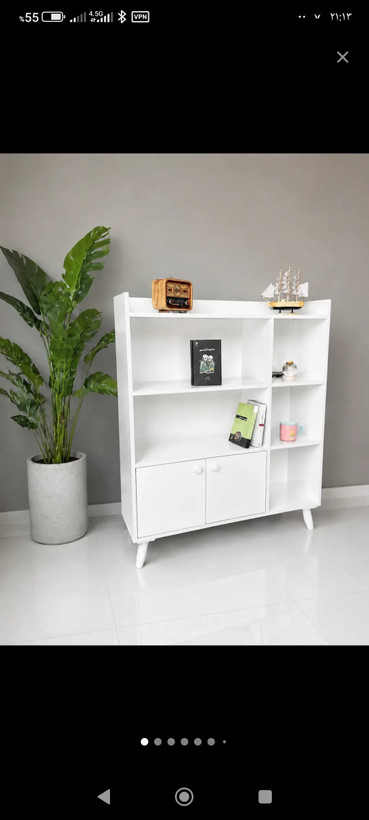 کتابخانه تولیدی چوب کرمی مدل B-LOFT با کمد دربدار و طبقات کاربردی