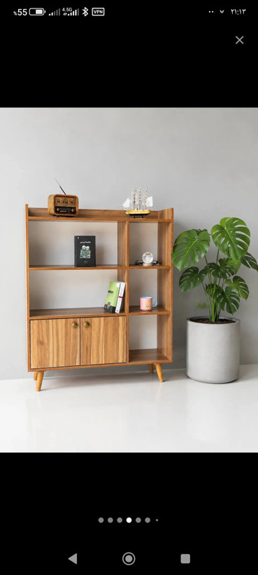 کتابخانه تولیدی چوب کرمی مدل B-LOFT با کمد دربدار و طبقات کاربردی