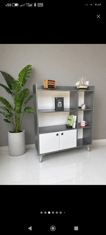 کتابخانه تولیدی چوب کرمی مدل B-LOFT با کمد دربدار و طبقات کاربردی